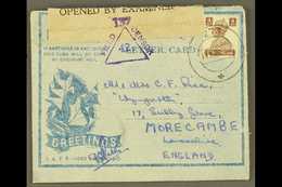 1942 BRITISH MILITARY FORCES CHRISTMAS AEROGRAMME  (Kessler 181) Greetings & Laurel, Used March 1944 From R.A. Depot, In - Sonstige & Ohne Zuordnung
