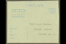 1946 BRITISH MILITARY FORCES VICTORY AEROGRAMME  (Kessler 196) "Foreign Postage Free" With Pictorial Design Showing Indi - Sonstige & Ohne Zuordnung
