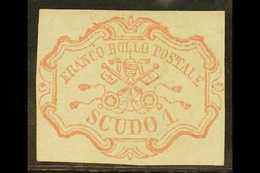 PAPAL STATES  1852 1scudo Rose Carmine, Sass 11, Superb Mint, Full Og. A Fabulous Stamp With Good Clear Margins All Roun - Sin Clasificación