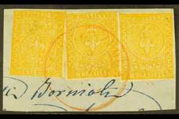 PARMA  1853 5c Orange- Yellow, Sassone 6, THREE EXAMPLES TIED TO PIECE By Single Choice- Quality Red 'Desenzuola' Cds Ca - Sin Clasificación