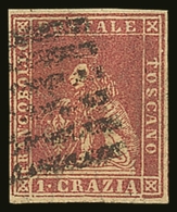 TUSCANY  1857-59 1 Cr Carmine, Sass12, Very Fine Used, Attractive With Good Colour, Four Margins And Neat Barred Cancel; - Non Classificati