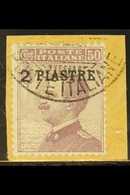 LEVANT -  OFFICES IN CONSTANTINOPLE  1908 2pi On 50c Violet, Sassone 5, Very Fine Used, Well-centered & Tied To Piece By - Sonstige & Ohne Zuordnung