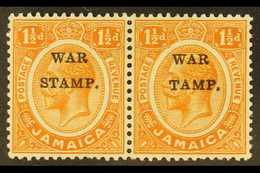 1916  1½d Orange Ovptd "War Stamp", Horizontal Pair, R/h Stamp Showing The Variety "S In Stamp Omitted", SG 71/71b, Supe - Jamaïque (...-1961)