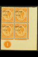 1917  1½d Orange Ovptd "War Stamp", Plate 1 Corner Block Of 4, Variety "overprint Inverted", SG 74d, Superb Never Hinged - Jamaïque (...-1961)