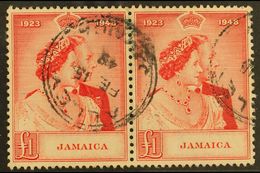 1948  £1 Scarlet "Silver Wedding", SG 144, Fine Used Pair With Complete "Alley" Dated Cds. Attractive (1 Pair) For More  - Jamaïque (...-1961)