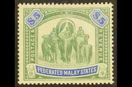 FEDERATED STATES  1904 $5 Green And Blue, Elephants, SG 50, Superb Mint. Lovely Stamp. For More Images, Please Visit Htt - Straits Settlements