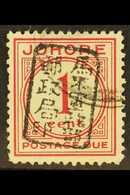 POSTAGE DUES  JOHORE 1943 1c Carmine With BLACK Single Line Chop, SG JD1a, Very Fine Used. For More Images, Please Visit - Sonstige & Ohne Zuordnung