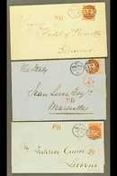 1870-71 GB USED IN  4d Vermilion Plate 12, SG Z49, Three Attractive Envelopes To Livorno Or Marseilles, Each With Crisp  - Malte (...-1964)