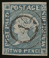 1848-59  2d Blue Intermediate Impression, SG 14, Very Fine Used With 3 Good Margins (4th Just Brushing At Upper Right),  - Maurice (...-1967)