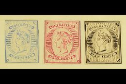 1861 HAND PAINTED STAMPS  Unique Miniature Artworks Created By A French "Timbrophile" In 1861. Three Stamps With Central - Mauricio (...-1967)