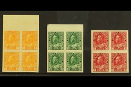 1922-31  1c Chrome, 2c Deep Green And 3c Carmine In Imperf Pairs, SG 259/61, As Very Fine  Mint Blocks Of 4, 2 NHM, 2 Tr - Mauritius (...-1967)