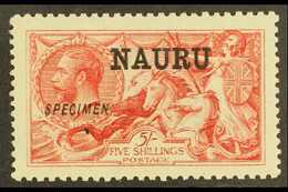 1916-23  5s Bright Carmine De La Rue Seahorse With "SPECIMEN" Overprint, SG 22s, Never Hinged Mint. Very Scarce In This  - Nauru