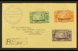 FRENCH  1941 (10 June) Registered Censored Cover To Australia Bearing 1941 5c, 10c & 15c "France Libre" Overprints (SG F - Altri & Non Classificati