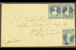 1858  (7 Jun) Env From Nelson To Huddersfield, England Bearing PAIR + Single Of The 1857-63 2d Blue Imperfs (SG 10, Sing - Sonstige & Ohne Zuordnung