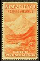 1898  (no Wmk, Perf 12-16) 5s Vermilion "Mount Cook", SG 259, Very Fine Mint. For More Images, Please Visit Http://www.s - Sonstige & Ohne Zuordnung