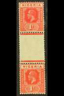 1925  1d Rose- Carmine Vertical Gutter Pair With DIE I + DIE II Stamps , SG 16c, Very Lightly Hinged Mint, Folded Across - Nigeria (...-1960)