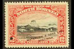 1931  12c Mountain BNBC Anniversary SAMPLE COLOUR TRIAL In Black And Scarlet (issued In Black And Ultramarine), Unused W - Borneo Septentrional (...-1963)