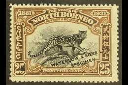 1931  25c Clouded Leopard BNBC Anniversary SAMPLE COLOUR TRIAL In Black And Brown (issued In Black And Violet), Unused W - Borneo Del Nord (...-1963)