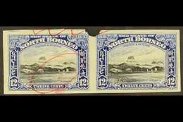 1931 IMPERF PLATE PROOFS.  1931 12c Black & Ultramarine 'Mount Kinabalu' (SG 298) Horizontal IMPERF PLATE PROOF PAIR Fro - North Borneo (...-1963)
