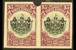 1931 IMPERF PLATE PROOFS.  1931 $5 Black & Purple 'Arms Of The Company' (SG 302) Horizontal IMPERF PLATE PROOF PAIR From - Borneo Del Nord (...-1963)