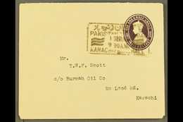 1947  (1st September) Indian 1½a Stationery Envelope, With Good Pakistan Zindabad Boxed Cancel, Addressed To Karachi. Fo - Pakistan