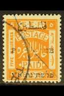 1920-21  5m Yellow-orange Perf 15x14 With ENGLISH LINE ALMOST MISSING From The Overprint, Bale 34B (SG 34var), Fine Cds  - Palestina