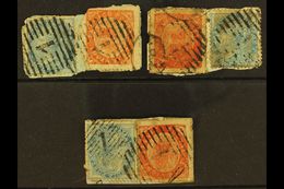 PORTUGUESE INDIA  1870's 20r Vermilion Group Of Three, Each Tied On Small Piece In Conjunction With India QV ½a Blue, So - Other & Unclassified