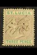 1886-87  3d Dull Mauve & Green - "Detached Triangle" Variety, SG 40a, Lightly Tropicalized With Manuscript Cancel For Mo - Ste Lucie (...-1978)