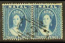 NATAL  1859-60 3d Blue No Watermark Perf 14, SG 10, Fine Used Horizontal Pair. For More Images, Please Visit Http://www. - Unclassified