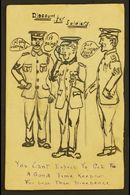 1918 HAND ILLUSTRATED POSTCARD  KGV ½d Stationery Postcard, Hand-drawn Illustration Of A Soldier Flanked By Two Sergeant - Sin Clasificación