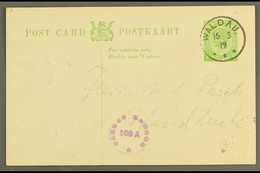 1919  (15 Mar) ½d Union Postal Card To Windhuk Showing Very Fine "WALDAU" Converted German Canceller, Putzel Type B4 Oc, - South West Africa (1923-1990)