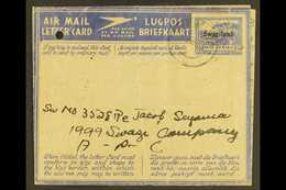 1944  (Dec) 3d Ultramarine On Buff Aerogramme With Black "SWAZILAND" Overprint, H&G FG3, Sent To A Private In The Swazi  - Swasiland (...-1967)