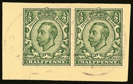 1908 GB USED ON TRISTAN  ½d Pair, Tied To Good Sized Piece By The 1908 Type I Cachet,  SG C1, Rather Faint But Still Ver - Tristan Da Cunha