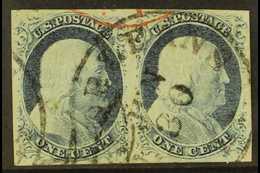 1851-57  1c Blue Franklin, Type IV,  SG 11, Scott 9, Horizontal Pair With Good Margins, Neat New Orleans Cds, Buhler Gua - Autres & Non Classés