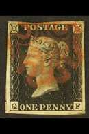 1840  1d Black 'QF', Plate 8, SG 2, With 4 Margins And Red MC Pmk, Repaired At Top. For More Images, Please Visit Http:/ - Ohne Zuordnung