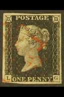 1840  1d Black 'LG' Plate 2, SG 2, Used With 4 Margins And Red MC Cancellation. Pretty. For More Images, Please Visit Ht - Non Classés
