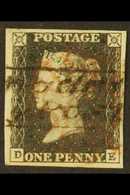 1840  1d Black 'DE' Plate 1a With Large Part Of The Framed "ABINGDON / PENNY POST" Handstamp In Black Then Further Cance - Ohne Zuordnung