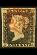 1840  1d Grey- Black 'HK' Plate 1a, SG 3, Used With 4 Margins & Lovely Red MC Cancel. For More Images, Please Visit Http - Ohne Zuordnung