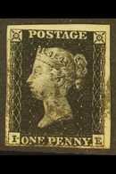 1840  1d Intense Black 'IE' Plate 1b, SG 1, Used With 4 Margins And Black Maltese Cross Cancellation.  For More Images,  - Unclassified