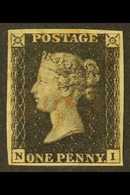 1840  1d Intense Black 'NI' Plate 7, SG 1, Used With 4 Margins & Very Light Red MC Cancellation.  For More Images, Pleas - Non Classés