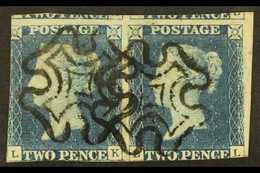 1840  2d Blue PAIR 'LK - LL' Plate 1, SG 5, Used With 2 Neat Black MC Cancels, Into At Bottom & Left With Portions Of Ad - Other & Unclassified