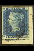 1840  2d Deep Full Blue 'HK' Plate 2, SG 4, Used With 3 Margins And Large Portion Of Adjoining Stamp At Base, Just Brush - Other & Unclassified