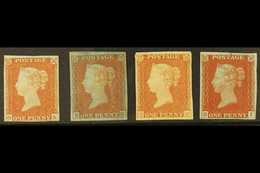 1841  1d Red Imperfs, SG 8,8a, 9 &10, Unused Without Gum And All With 4 Margins, An Attractive Group Of Different Shades - Otros & Sin Clasificación