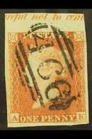 1841  1d Red- Brown 'AK' With Portion Of Sheet Margin At Top Showing The "(ca)rful Not To Rem(ove)" Partial Inscription, - Otros & Sin Clasificación