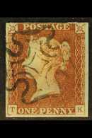 1841  1d Red-brown 'TK' From "black Plate" 2, SG 7, Used With 4 Margins And Neat Black Maltese Cross Postmark. For More  - Other & Unclassified