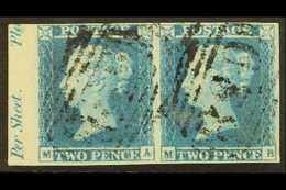 1841  2d Blue Plate 3 'MA/MB' PAIR With Part Sheet Margin At Left Showing "Per Sheet.Pla(ce)" Inscription, Lightly Used  - Otros & Sin Clasificación