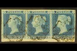 1841  2d Blue, SG 14e, Plate 3, Horizontal Strip Of Three, 'TG' - 'TI', With Large Margins Taking In Portion Of Sheet Ma - Autres & Non Classés