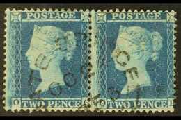 1854-57  2d Blue Plate 5, Wmk Small Crown, SG 23a, Superb Used PAIR With Lovely Unframed Fully Dated Cds Of 2nd Oct 1855 - Autres & Non Classés