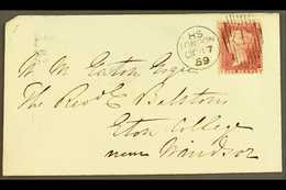 1859 CHARLES RIDEOUT MACHINE CANCEL  (Oct) Envelope (flap Missing) To Eton College, With 1d Red Tied Code HS Machine 1 C - Sonstige & Ohne Zuordnung