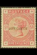 1883-84  5s Rose On Blued Paper With Type 9 "SPECIMEN" Overprint (as SG 176s) But With The Bluing Faked, Very Fine Mint. - Autres & Non Classés